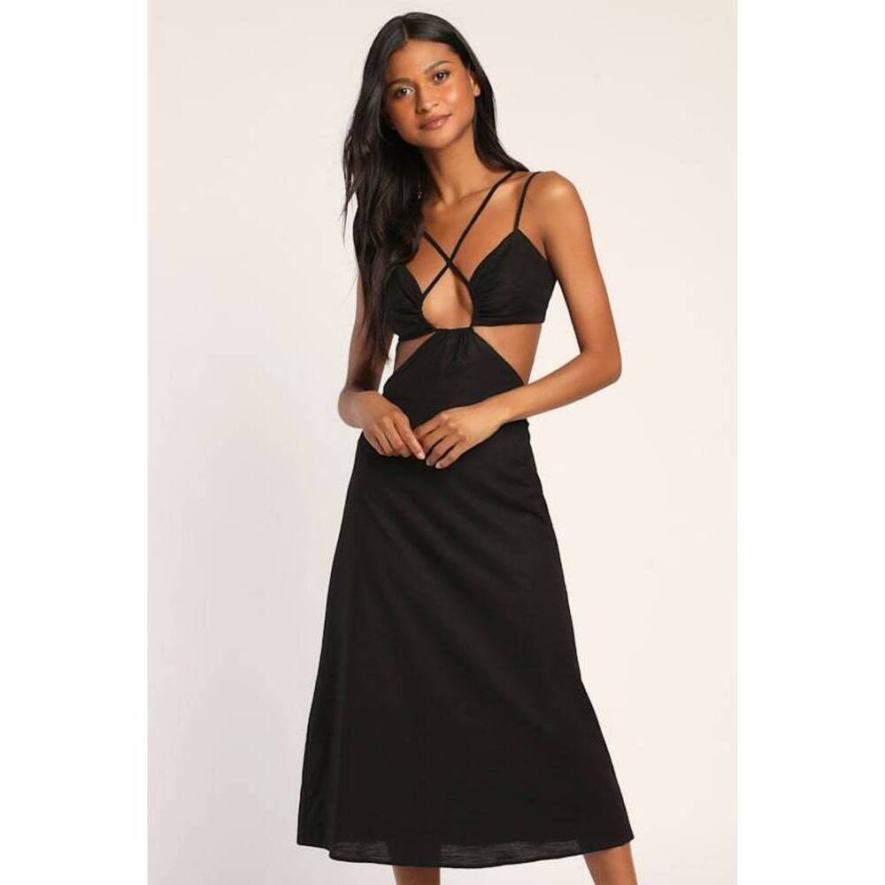 Lulus Sultry Standard Black Strappy Cutout Backless Midi Dress - Size S